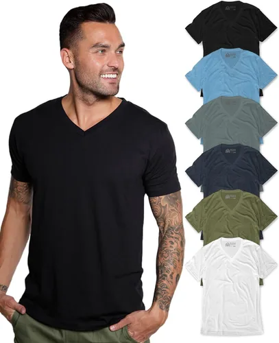 Vista 33 de Camiseta de manga corta con cuello en V para hombre, de algodón suave Sin marca - Blanco