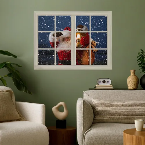 Vista 34 de wall26 Adhesivo de Pared Papá Noel Llevando Regalos Ventana Abierta Mural, No Se Despega y No Se Pega, Papel Tapiz No Tejido Decorativo