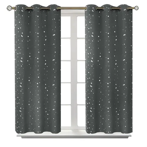 Vista 52 de BGment Cortinas opacas para dormitorio infantil, con aislamiento térmico, con ojales, estampado de estrellas plateadas, cortinas para oscurecer