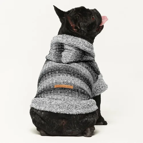 Vista 2 de Fitwarm Suéter mullido para perro, ropa de invierno de punto para perros pequeños, niños y niñas, atuendo con capucha para gatos y mascotas, gris