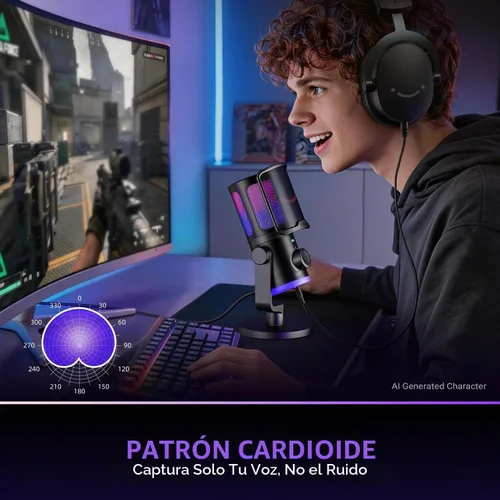 Vista 8 de Micrófono de juego FIFINE para PC, micrófono USB para transmisión con balance de chat de juego, micrófono de escritorio RGB condensador