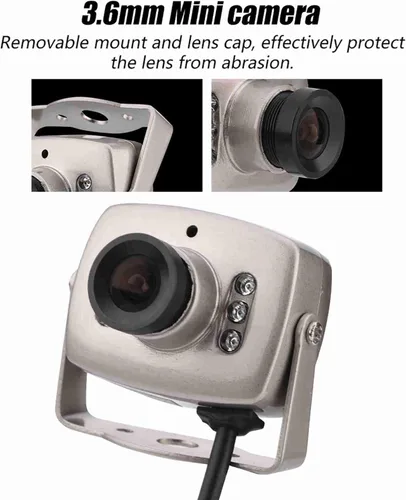Vista 5 de Mini cámara CCTV analógica con cable, cámara de vigilancia de audio y video, mini cámara de seguridad CCTV CMOS con cable de 6 LED con cable