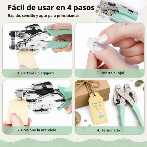 Vista 4 de Kit de alicates profesionales 2 en 1 para perforar ojales 3/16 y 1/8
