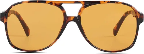 Vista 2 de Lentes de sol de color amarillo transparente de inspiración retro de los años 70 para hombres y mujeres, lentes teñidas de ámbar