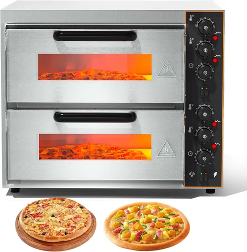 Vista 7 de Horno de pizza comercial Horno doble de 1700 W 16 pulgadas de acero inoxidable para pizza y aperitivos, horno multiusos para pizza