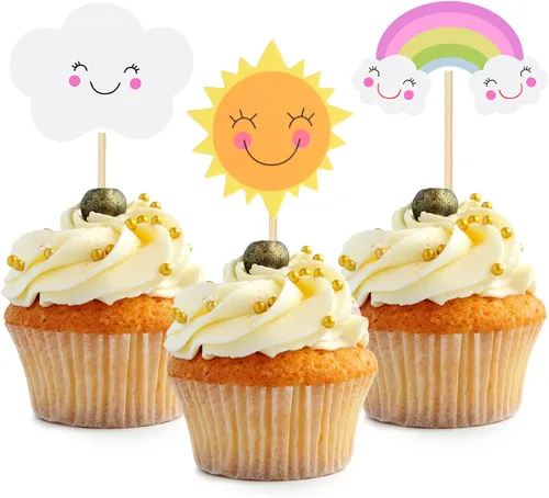 Vista 8 de Decoración para cupcakes de primer cumpleaños, decoración de pastel de sol, alimentos y frutas, para baby shower, decoraciones de cumpleaños