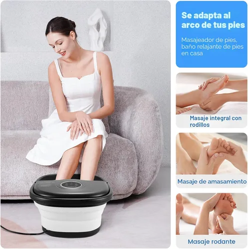 Vista 6 de KNQZE Bañera de spa plegable con calor y control remoto, masaje de burbujas, control de temperatura, luz roja, temporizador, 16 rodillos y piedra