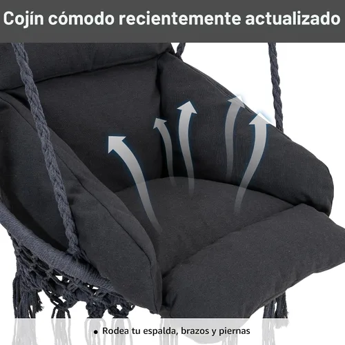 Vista 5 de ANOW Silla colgante con soporte incluido, hamaca resistente con soporte y cojín acolchado extraíble, máximo 400 libras, gris oscuro
