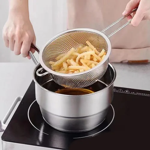 Vista 4 de Stainless Steel Colander Basket Easy to Use and Comfortable Grip Portable Strainer for Kitchens Multipurpose Use