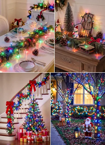 Vista 6 de Minetom Guirnalda de luces de Navidad transparentes, 100 unidades, 20 pies Alambre multicolor-verde