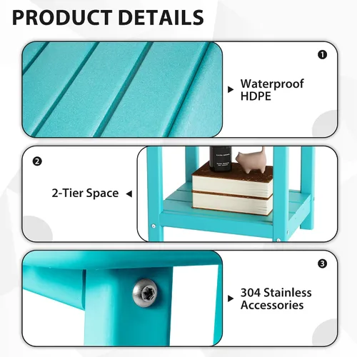 Vista 7 de Sundale Outdoor Adirondack - Mesa auxiliar pequeña de 2 niveles para patio, mesa auxiliar rectangular de polietileno de alta densidad resistente al