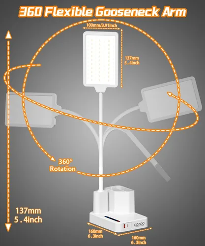 Vista 7 de Lámpara de Escritorio, Lámparas de Escritorio LED para Oficina en Casa con 2 Puertos de Carga USB/Toma de Corriente/Organizador, Lámpara
