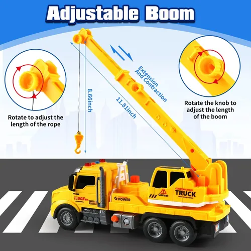 Vista 3 de Camión grúa de juguete para niños de 3 a 7 años, juguetes para niños vehículo de construcción impulsado por fricción con brazo extensible, grúa