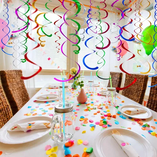 Vista 6 de Bememo 84 piezas de decoración de remolinos colgantes metálicos coloridos para cumpleaños, graduación, boda, baby shower, Acción de Gracias