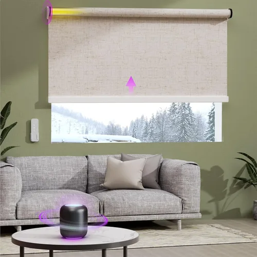 Vista 28 de Astomi Persianas enrollables motorizadas para ventanas, persianas inteligentes opacas para interiores, control remoto y de voz sin esfuerzo