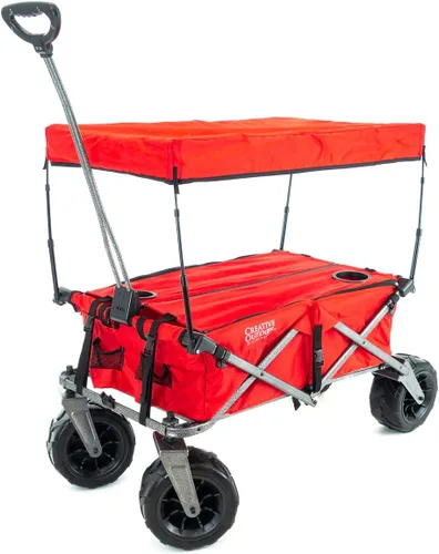 Vista 14 de Cochecito creativo para exteriores, carrito de playa XXL Deluxe con toldo, carrito plegable plegable y portátil, soporta hasta 200 libras