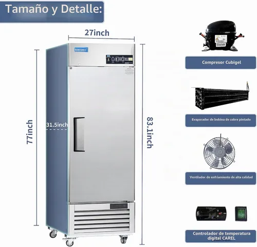 Vista 3 de ICECASA - Refrigerador comercial de 27 pulgadas de ancho con puerta sólida