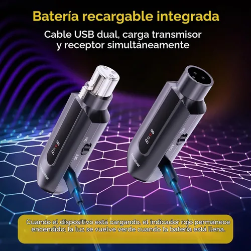 Vista 5 de LOCOCO Receptor transmisor de micrófono inalámbrico de 2.4 GHz: sistema de transmisión inalámbrica XLR enchufable - 48V Phantom Power para micrófono