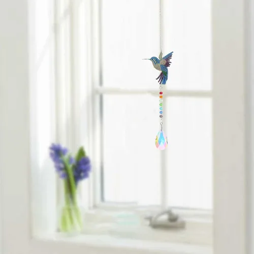 Vista 2 de Kit de atrapasoles de pintura de diamante de colibrí 5D para adultos y niños, diamantes de imitación de colibrí de cristal, arte de diamante