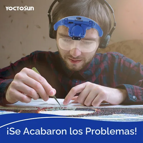 Vista 8 de YOCTOSUN - Gafas de aumento con luz, lupa de diadema manos libres con 4 luces LED y 5 lentes desmontables de 1X a 3.5X, lupa de cabeza recargable
