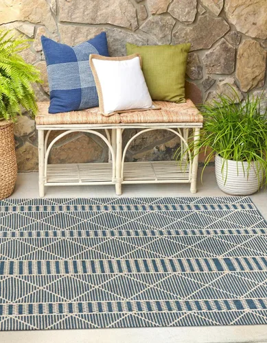 Vista 20 de Unique Loom Outdoor Trellis Collection - Alfombra de área - Dalyan (2 x 3 pies 1 pulgada, rectangular, azul/marfil)