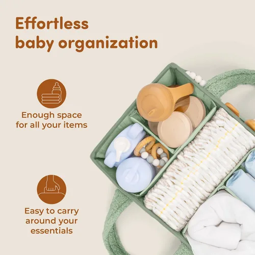 Vista 2 de Organizador de pañales para bebé Sweety Fox con asa - Canasta portátil de Sherpa para guardería - Organizador de pañales para automóvil, canasta