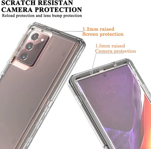 Vista 4 de YmhxcY Funda para Note 20 Ultra Cover, Galaxy Note 20 Ultra de 3 capas, duradera, a prueba de golpes, funda transparente de silicona sólida