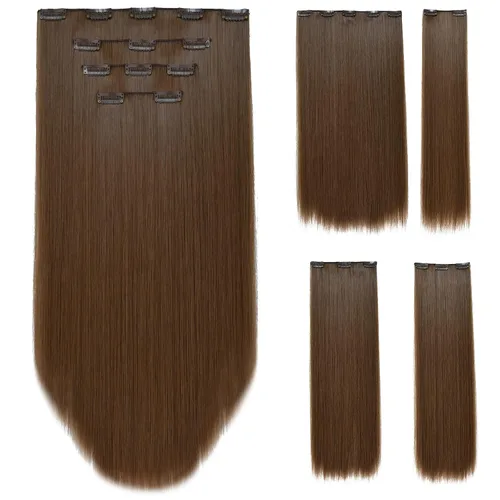Vista 25 de Extensión de cabello negro oscuro, extensiones de cabello con clip de 22 pulgadas