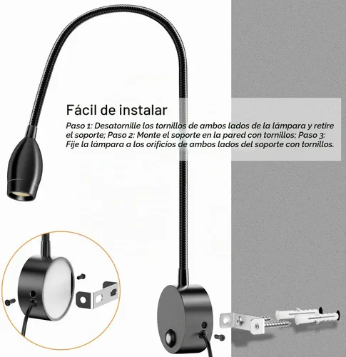 Vista 7 de ERAY 1 paquete de 1 luz LED de lectura para cama montada en la pared
