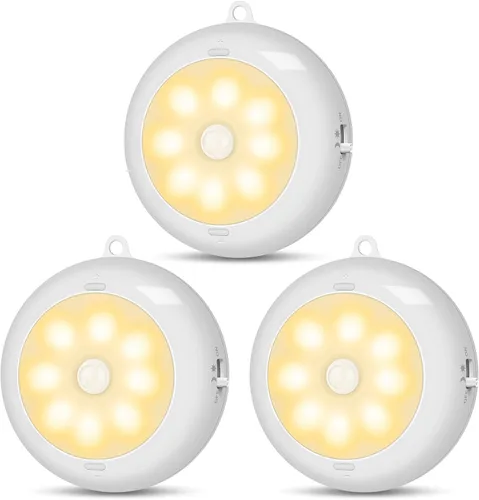 Vista 8 de Reoshine Luz con sensor de movimiento para interiores, funciona con pilas AA, iluminación debajo del gabinete, luces LED de disco magnético