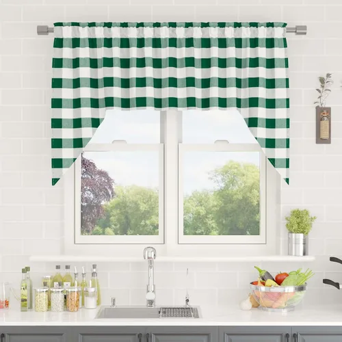 Vista 38 de Cenefas de cortina para ventana de 16 pulgadas de largo, 2 paneles de cuadros búfalo, cortinas pequeñas con bolsillo para barra, estilo clásico