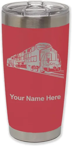 Vista 22 de LaserGram Vaso aislado al vacío de 20 onzas, tren de carga, grabado personalizado incluido (negro)