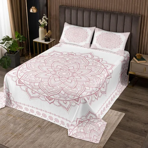 Vista 7 de Erosebridal Juego de colcha de mandala rosa tamaño individual para niñas y mujeres, juego de ropa de cama floral hippie juego de colcha estética