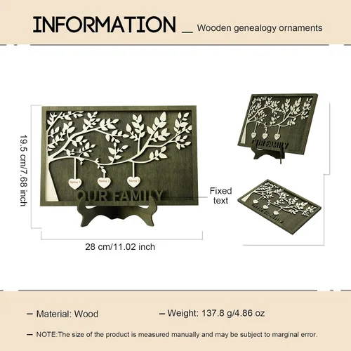 Vista 3 de Jeweidea Placa personalizada con nombre de la familia con 2-8 nombres, adorno personalizado con grabado del árbol de la vida con soporte, regalo