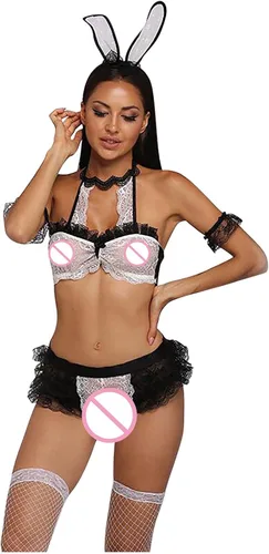 Vista 4 de Lencería sexy para mujer traviesa para jugar sexual lencería de conejo babydoll de encaje babydoll kawaii exótico cosplay pijama cachonda