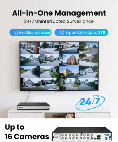 Vista 6 de ZOSI H.265+ 1080P FHD 16 Canal DVR para Sistema de Cámara de Seguridad Doméstica con Detección de Humanos y Vehículos AI, Grabadora DVR CCTV