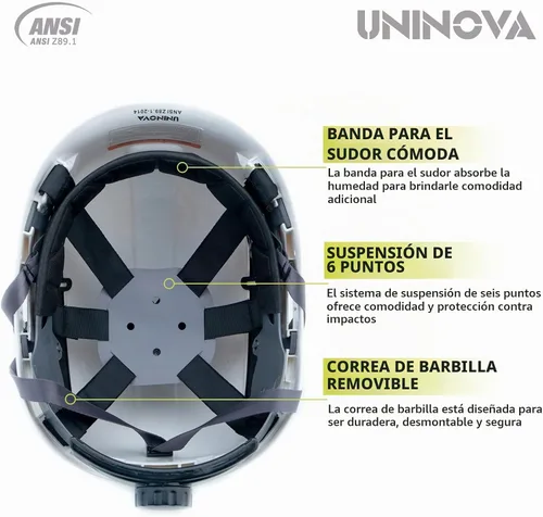 Vista 6 de Cascos de Construcción UNINOVA Casco de seguridad OSHA con suspensión ajustable de 6 puntos
