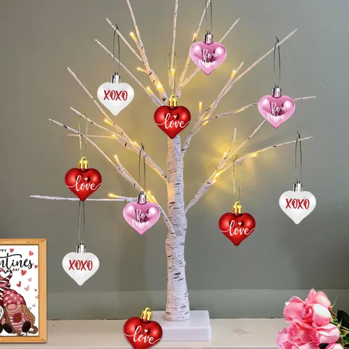 Vista 9 de Árbol de San Valentín, centro de mesa para el día de San Valentín, decoraciones iluminadas de San Valentín para oficina, hogar, mantel de San