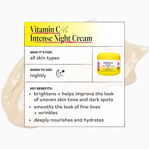 Vista 5 de DERMA-E Crema Nocturna Intensiva de Vitamina C, 59 ml, Crema Facial Renovadora de la Piel Iluminadora e Hidratante, Hidratante Facial