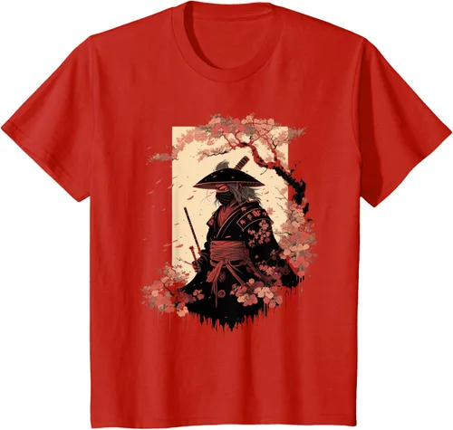 Vista 52 de Camiseta estética vintage samurái de arte japonés samurái retro cereza, Negro