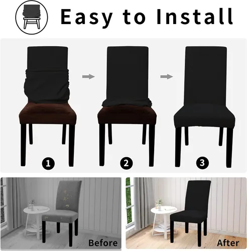 Vista 6 de Easy-Going - Juego de 2 fundas para sillas de comedor 100% impermeables, de tela Jacquard elástica, fundas protectoras removibles y lavables