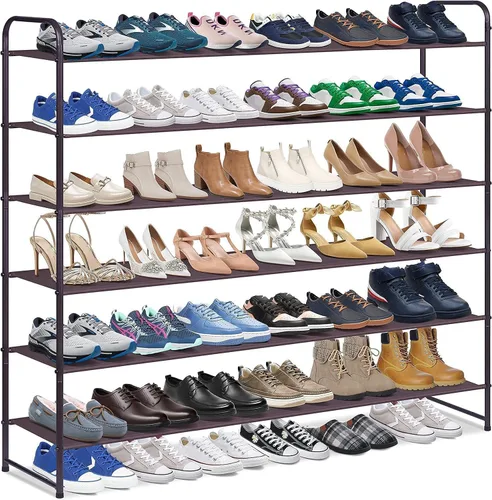 Vista 12 de KIMBORA Zapatero largo de 4 niveles para el piso del armario, estante ancho para zapatos, organizador de almacenamiento de 30 pares apilables, Negro