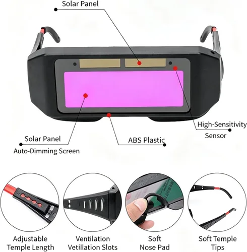 Vista 2 de LuFOX Gafas de soldadura de oscurecimiento automático Gafas de soldadura de protección ocular de seguridad con correa elástica para soldador