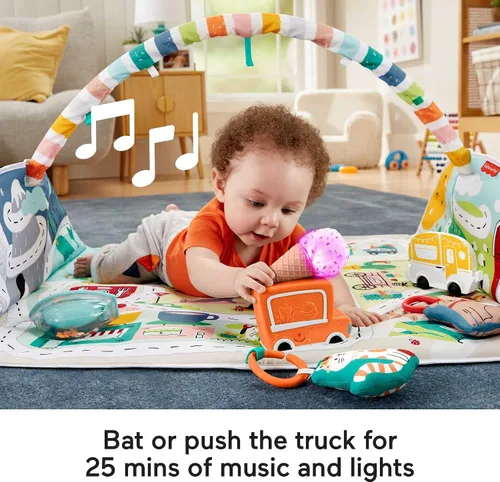 Vista 4 de Fisher-Price Alfombra de juegos para bebé, gimnasio de ciudad a jumbo con música y luces para juegos de desarrollo, recién nacidos a partir de 0
