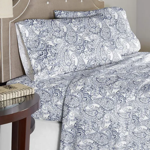 Vista 2 de Pointehaven Sábanas de Percal de Algodón 100% - Juegos de Sábanas y Fundas de Almohada Estampadas - Juego de Sábanas de Algodón Suave - Se Adapta a