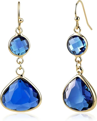 Vista 10 de Pendientes Colgantes de Zafiro Azul y Gotas de Topacio Azul en Oro Hechos a Mano con Aguamarina para Mujeres - Azul y Rosa Aguamarina (Aquamarine)