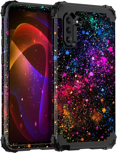 Vista 8 de Hekodonk Funda para Galaxy Note 10, que brilla en la oscuridad, tres capas, resistente, protección a prueba de golpes, plástico duro+silicona suave