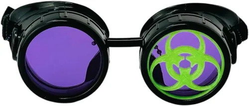Vista 8 de UMBRELLALABORATORY Steampunk Mad Scientist - Gafas de disfraz de científico loco, accesorios de disfraces, gafas de cosplay verdes retro redondas