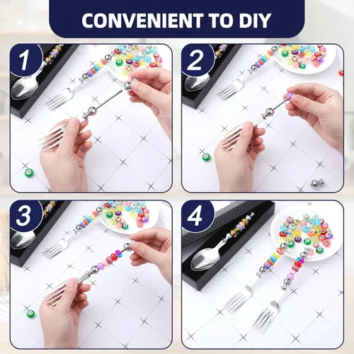 Vista 4 de Lasnten Juego de 6 cucharas con cuentas con 50 cuentas surtidas de agujeros grandes, cucharas decorativas de acero inoxidable, artículos