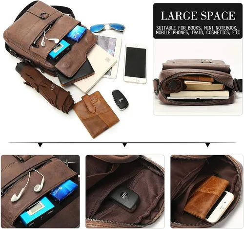 Vista 4 de Leathario Bolso cruzado de cuero para hombre bolso pequeño de mensajero para hombre bolso de hombro para hombre mochila de viaje paquete de trabajo
